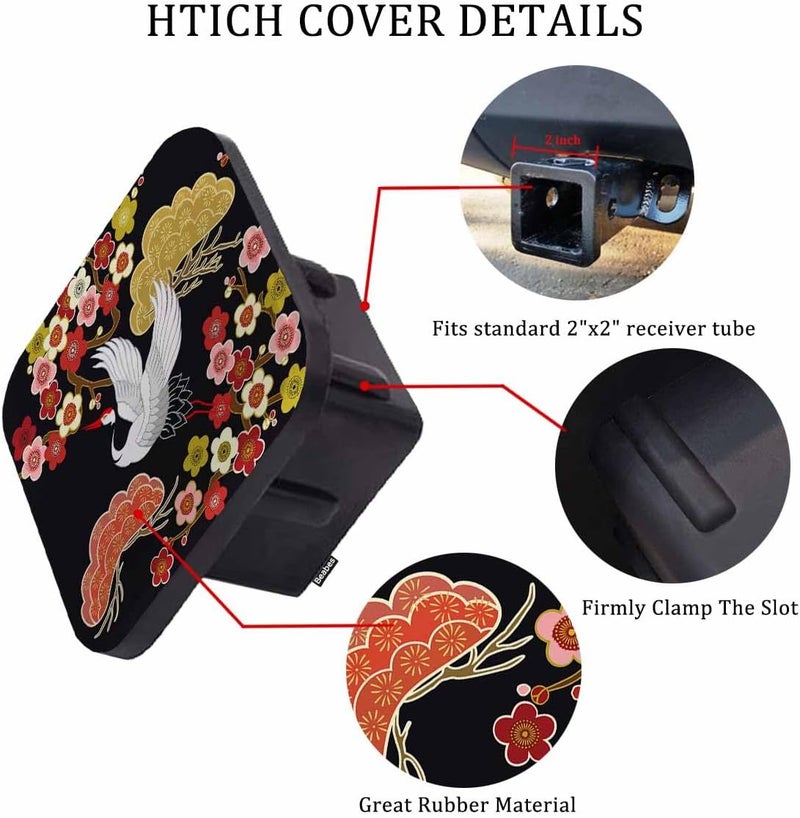 Beabes Crane Trailer Hitch Covers Japanese Cranes Heron Birds Floral Branch Heavy Duty Receiver Tube Cover 2 Inch, Towing Hitch Plug Covers Hitch Caps for RVs SUVs Trucks and Cars - Image 3